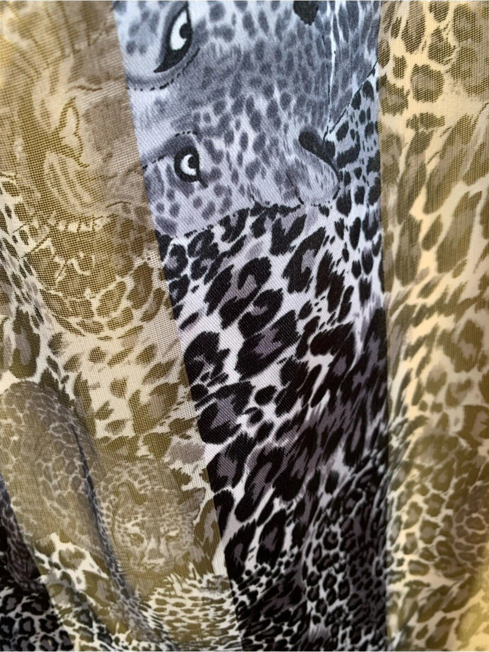Animal Print silver tone silk narrow dressy scarf